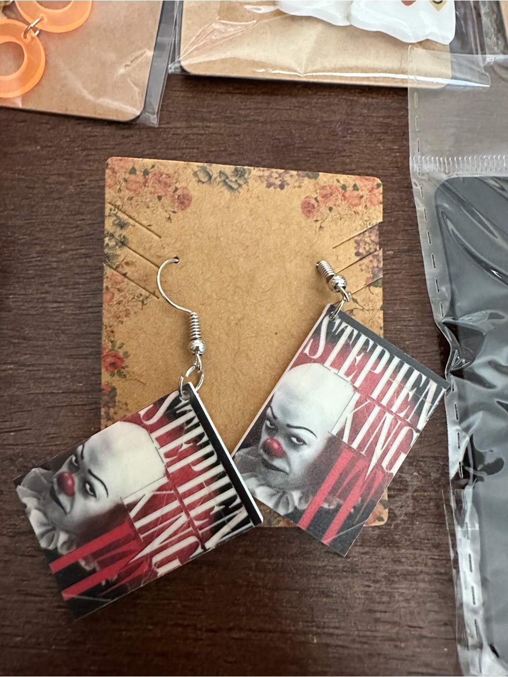 Stephen King Pennywise Book Cover Dangle Earrings - Red, Black, White